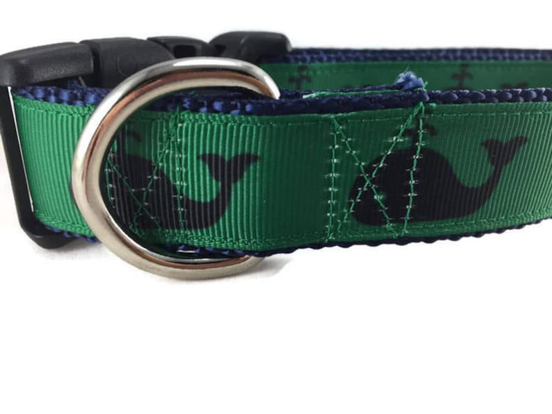 Dog Collar, Whales,1 inch wide, adjustable, plastic quick release, metal buckle, chain, martingale, hybrid, nylon image 3
