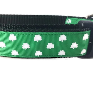 St Patricks Dog Collar, Luck of the Irish, 1 inch wide, adjustable; plastic or metal side release buckle, or chain martingale