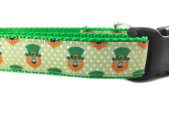 Kobold Hundehalsband – St. Patrick’s Day Halsband für Hunde – 25mm Breite, verstellbar mit Schnalle oder Martingal – Handmade in den USA