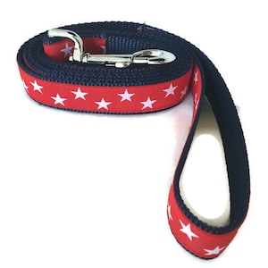 Dog Leash, Red Stars, 1 inch wide, 1 foot, 4 foot, or 6 foot