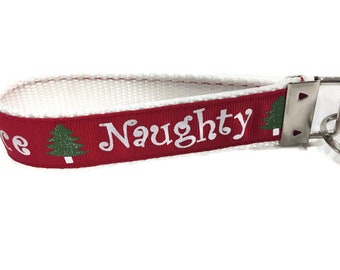 Christmas Keychain, Naughty Nice, Key fob, Wristlet