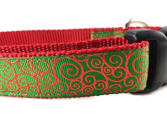 Dog Collar, Red Swirl, 1 inch wide, adjustable, quick release, large, 15-22 inches