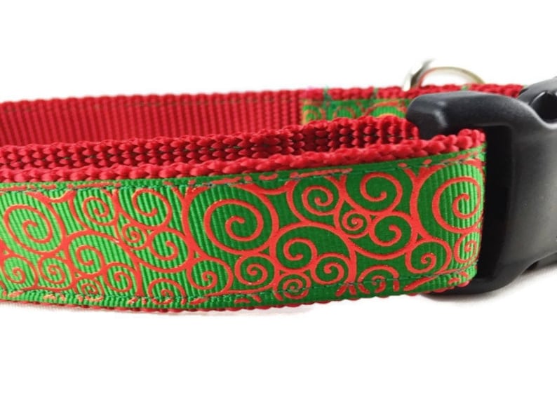 Dog Collar, Red Swirl, 1 inch wide, adjustable, quick release, medium, 13-19 inches image 1