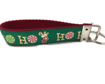 Christmas Keychain, Green Ho Ho Ho, Key fob, Wristlet