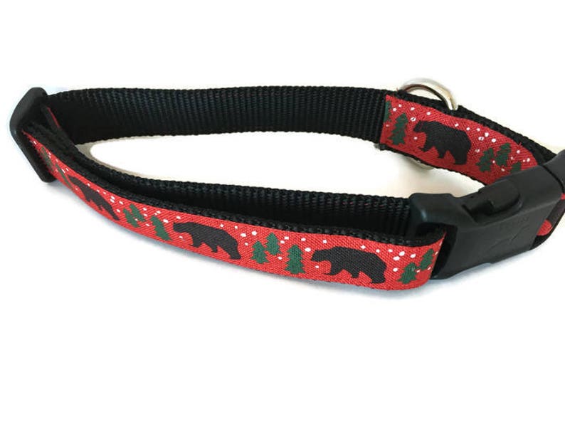 Dog Collar, Black Bear, 1 inch wide, adjustable, quick release, metal buckle, martingale, chain, hybrid, custom image 3