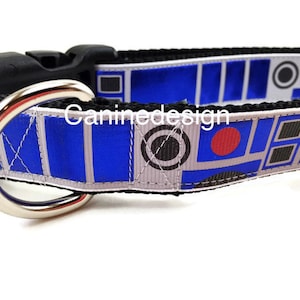 Dog Collar, R2D2, Star Wars, 1 inch wide, adjustable plastic or metal side release buckle, or chain martingale image 1