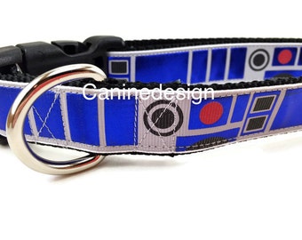 Dog Collar, R2D2, Star Wars, 1 inch wide, adjustable; plastic or metal side release buckle, or chain martingale