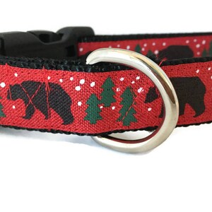 Dog Collar, Black Bear, 1 inch wide, adjustable, quick release, metal buckle, martingale, chain, hybrid, custom image 2