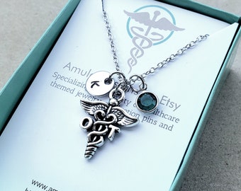 OTA Angels Wear Scrubs Engraved Necklace Delight Jewelry Occupational Therapist Caduceus Seal
