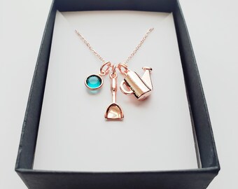 Collier de jardinage en or rose - Collier de fête des mères en or rose - Collier de grand-mère - Cadeau de fête des mères - Collier de pelle de jardinage