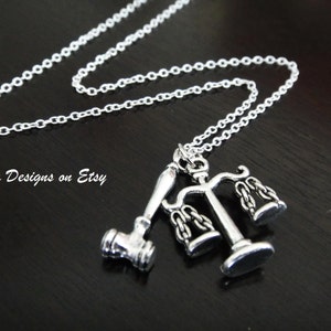 Antique Silver Balance Scale Gavel Mallet Lawyer Judge Law Court Justice Necklace