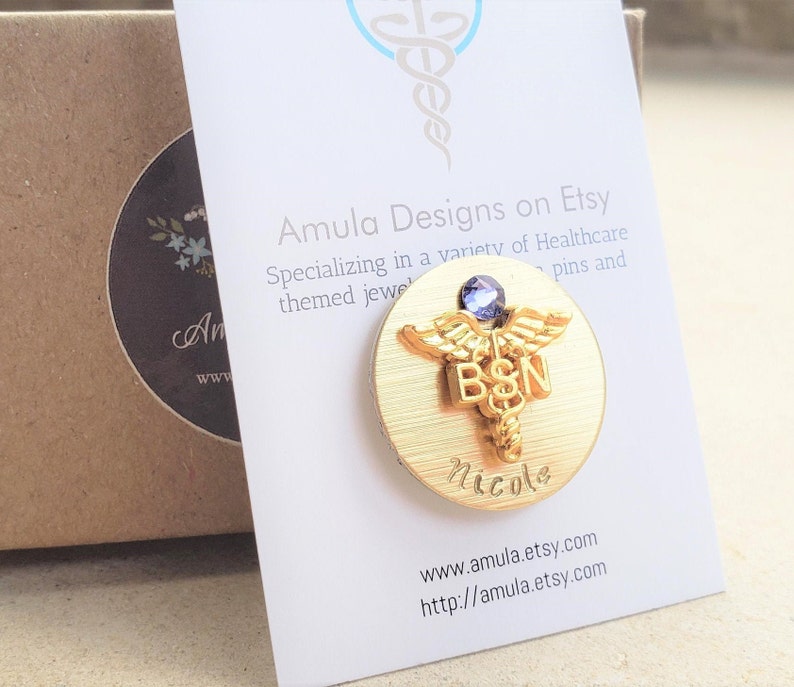 Gold Plated BSN RN LPN Pin Nursing Personalized Pin, Handstamped Nursing Gold Pin Graduation Gift, Nurse Pin, Bachelor Science Nurse Pin image 2