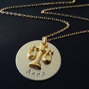 Gold Plated Toned lawyer attorney justice balance scales Handstamped Gift Necklace image 4