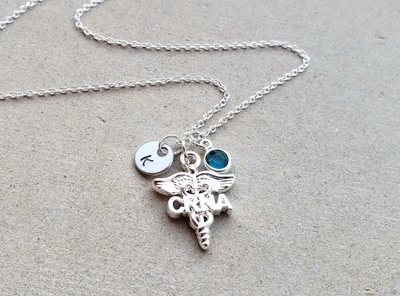 CRNA Necklace - Certified Registered Nurse Anesthetist Necklace Graduation Gift - CRNA Gift- Initial Birthstone Necklace