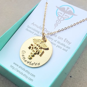 Gold RN necklace - BSN necklace -  Gold lvn necklace -  Gold PA necklace - Gold nurse necklace - gold lpn necklace - gold caduceus necklace