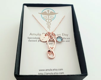 Collier stéthoscope en or rose - Collier stéthoscope en or rose personnalisé - Collier stéthoscope infirmière - Collier RN - Collier infirmière - Cadeau RN