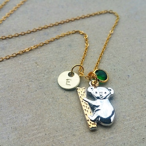 Koala Gold Tone Initial Personalized tag Custom Koala Bear Necklace