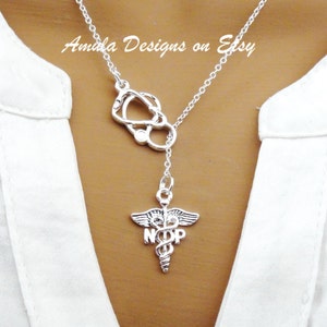 NP Nurse Practitioner Caduceus Stethoscope Lariat Necklace image 3