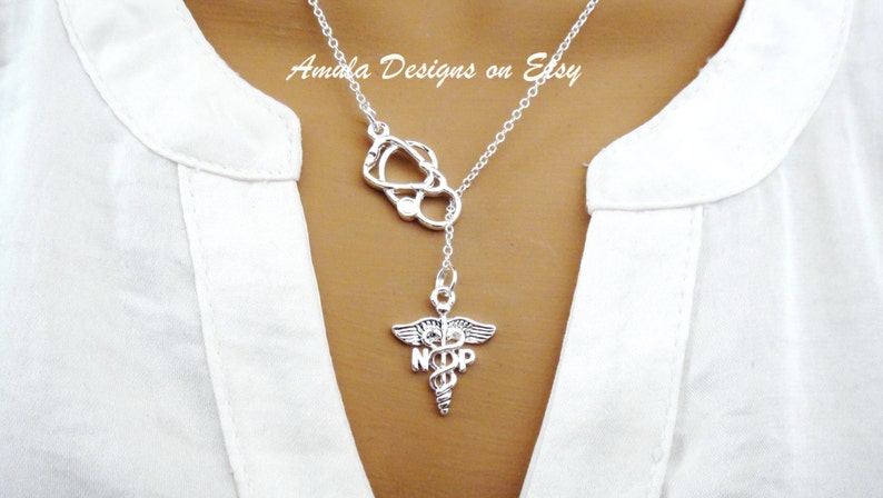 NP Nurse Practitioner Caduceus Stethoscope Lariat Necklace image 3