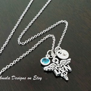 LVN Licensed Vocational Nurse Handstamped Personalized Crystal Birthstone Initial Necklace
