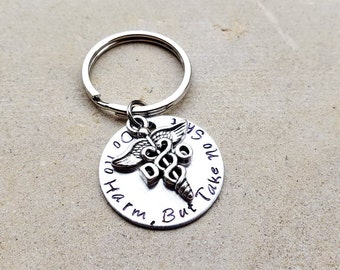 Do No Harm But Take No Shit Key chain Fob Phrase Nurse Gift Medical Gift for Staff DO MD RN