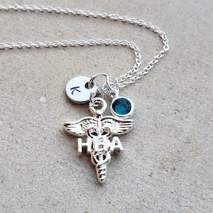 HHA Home Health Aide Necklace - HHA gift - Home Health Aide Birthstone and Initial Gift - HHA custom Personalized Gift