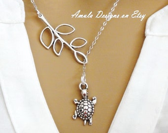 Lariat Style Silver Baby Turtle Necklace