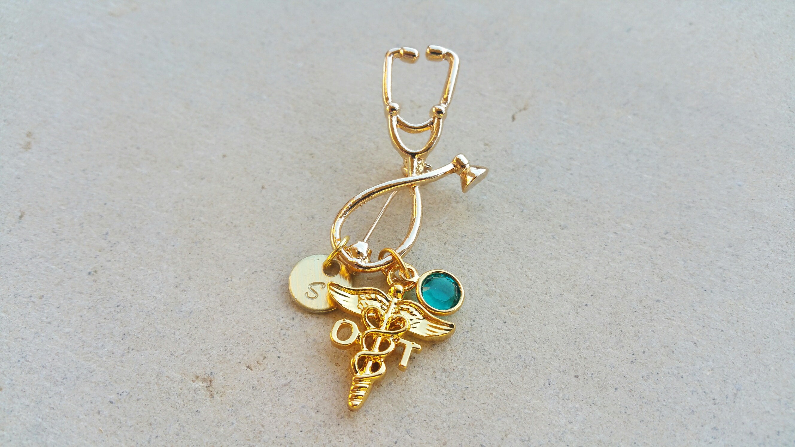 Ot Graduation Pin OT Occupational Therapist Gold Tone Therapy Handstamped Personalized ...