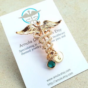 Gold tone Caduceus Pin - Gold Nursing Pin - Pin for Medical Graduation - Pinning Ceremony - Custom Nurse pin - Medical Symbol Caduceus pin