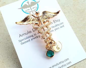 Gold tone Caduceus Pin - Gold Nursing Pin - Pin for Medical Graduation - Pinning Ceremony - Custom Nurse pin - Medical Symbol Caduceus pin