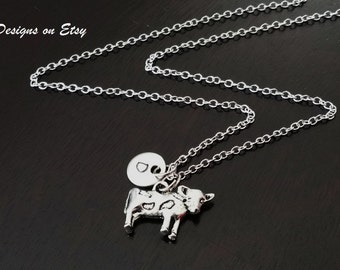 Cow Farm Country Girl Gift Handstamped Personalized Initial Necklace