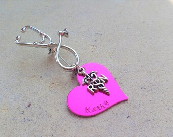 Pink Heart RN Nurse Pin - Stethoscope Pin - Nurse Pin - Nurse Graduation - Pinning Ceremony Gift - Personalized RN Pin - Nurse giftRN gift