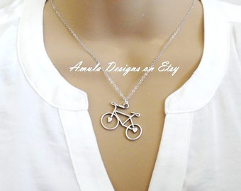 Antique Silver Bicycle Necklace - Bicycling Gift - Best Friends Gift - Bike Necklace Jewelry - Bike Gift for Friend