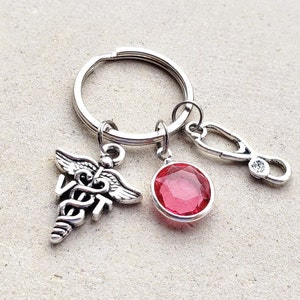 VT Vet Tech Key chain - Veterinary Technician gift - VT gift Stethoscope Birthstone Key Chain Ring Fob Graduation Gift