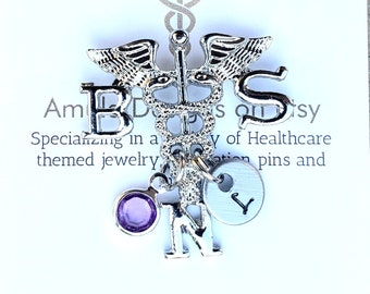 BSN Pin - Bachelors of Science in Nursing Pin - Custom BSN pin with Birthstone - BSN Pinning Gift - bsn nurse gift - bsn graduation pin