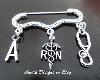 Registered Nurse RN Medical Stethoscope Caduceus Letter Graduation Gift Personalized Brooch Pin - Nurse Pin - RN Pin - Pinning Ceremony