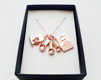 Rose Gold Baker Necklace - Rose Gold Baking Necklace - Chef Gift - Gift for a Baker - Measuring Spoon Necklace - Mothers Day Necklace Gift