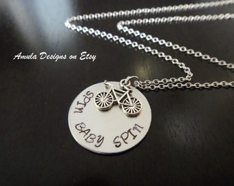 Handstamped Spin Baby Spin Bicycle Bike Riding Biking Cycling Necklace