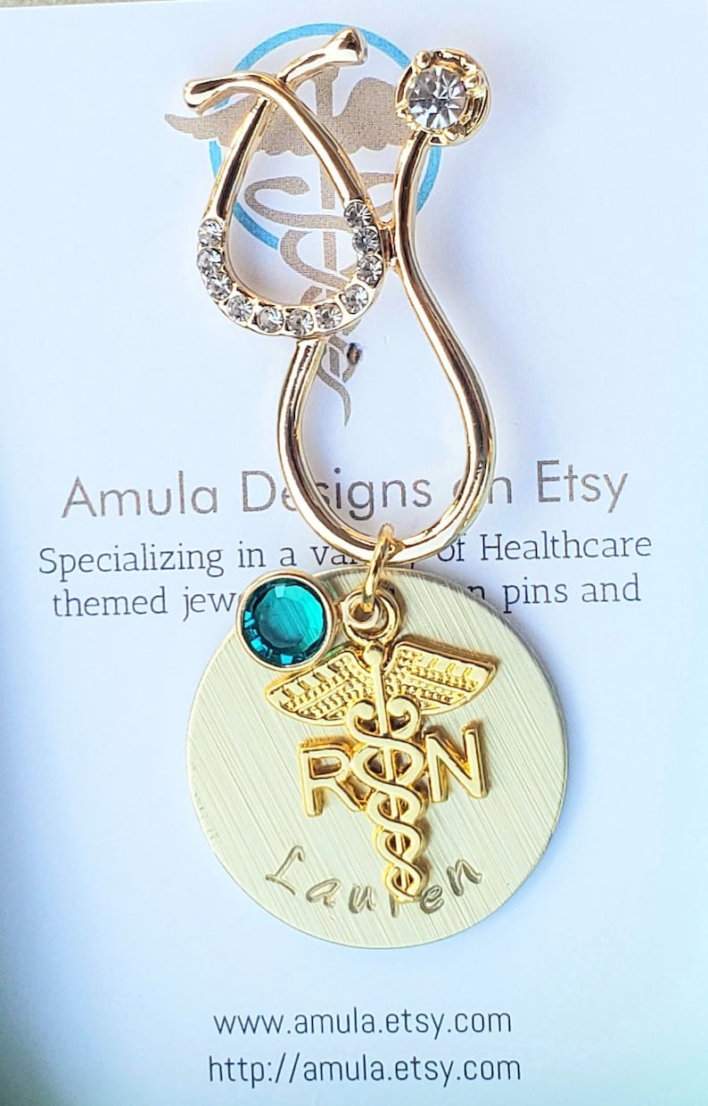 Gold RN Pin Gold Stethoscope Pin Custom Rhinestone Nurse Etsy