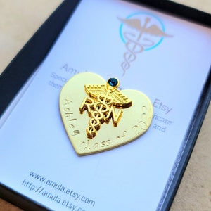 Gold Heart Nurse Pin Custom Yellow Gold Nurse Pin Gold Nurse Graduation Pin Pinning Ceremony Personalized Nurse Pin with Birthstone image 1