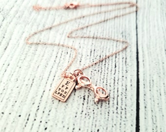 Rose Gold eyeglasses necklace - OD necklace - Optometrist Ophthalmologist Eye Doctor Gift - Reading Eye Chart - Eyeglasses Necklace Gift