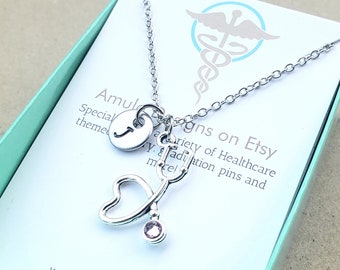 Stethoscope heart necklace - Custom Stethoscope necklace - Personalized Stethoscope necklace - Nurse Necklace with initial - Nurse gift