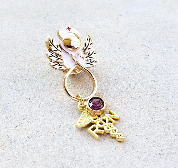 Gold Nurse Angel Pin LPN RN BSN and more with Birthstone | Etsy