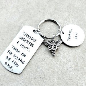 Everyone Deserves a Voice - Thank you for Helping me Find Mine - SLP gift - Speech Language Pathologist Keychain - Speech Therapist Gifts