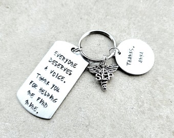 Everyone Deserves a Voice - Thank you for Helping me Find Mine - SLP gift - Speech Language Pathologist Keychain - Speech Therapist Gifts