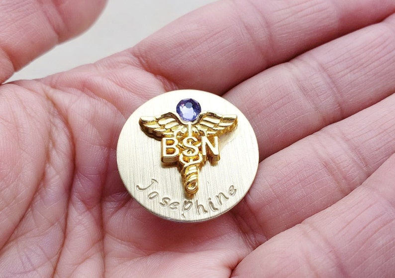 Gold Plated BSN RN LPN Pin Nursing Personalized Pin, Handstamped Nursing Gold Pin Graduation Gift, Nurse Pin, Bachelor Science Nurse Pin image 4