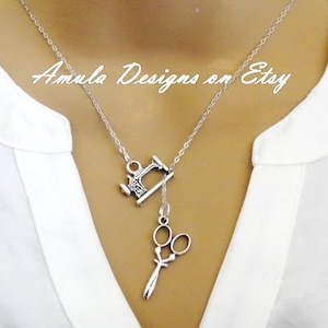 Sewing Machine and Scissors Lariat Necklace