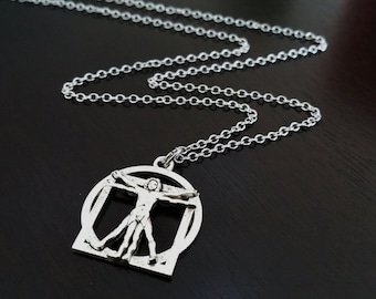 Vitruvian Man Necklace Leonardo da Vinci Abstract Art Necklace Pendant