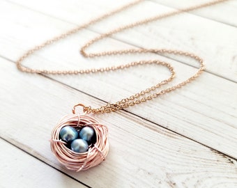 Freshwater Pearl Necklace - Baby Blue Bird Nest Pearl Beads - Rose Gold Bridesmaid Necklace -New Mom Gift- Baby Shower gift - Gift for her