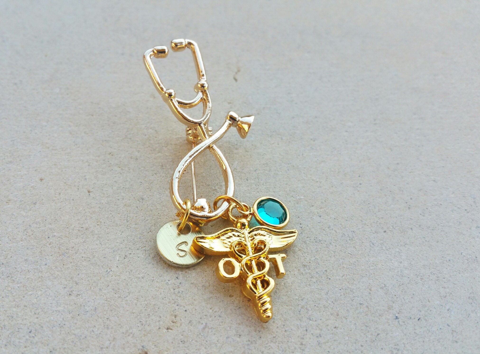 Ot Graduation Pin OT Occupational Therapist Gold Tone Therapy Handstamped Personalized ...